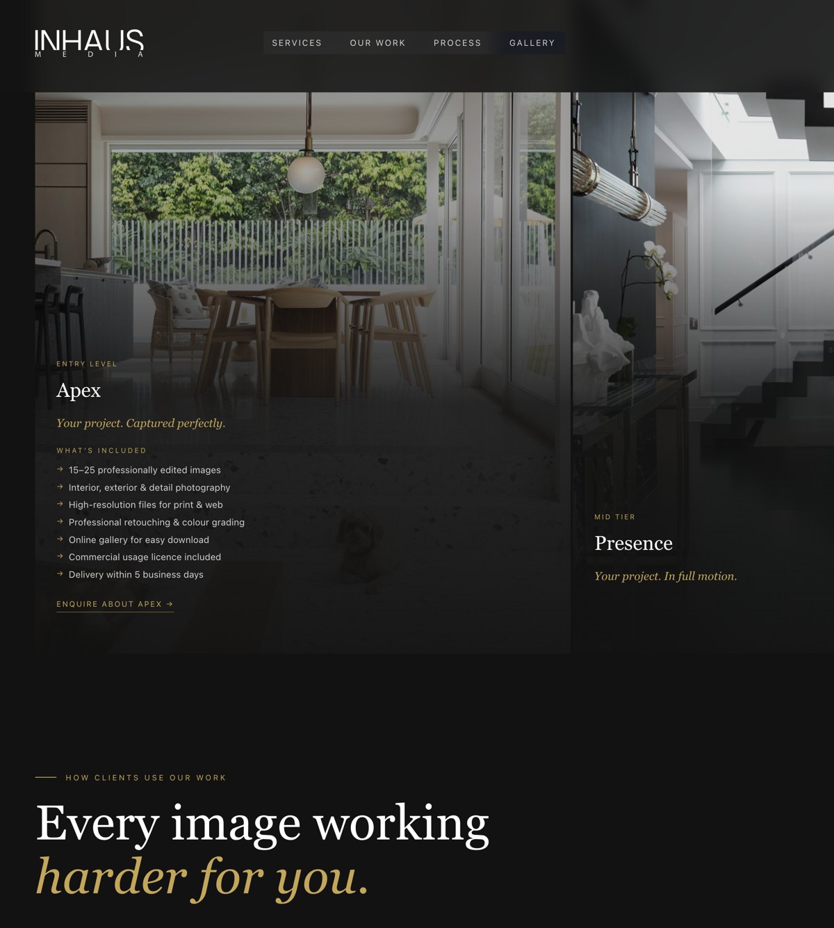 Inhaus Media commercial photography and video studio website